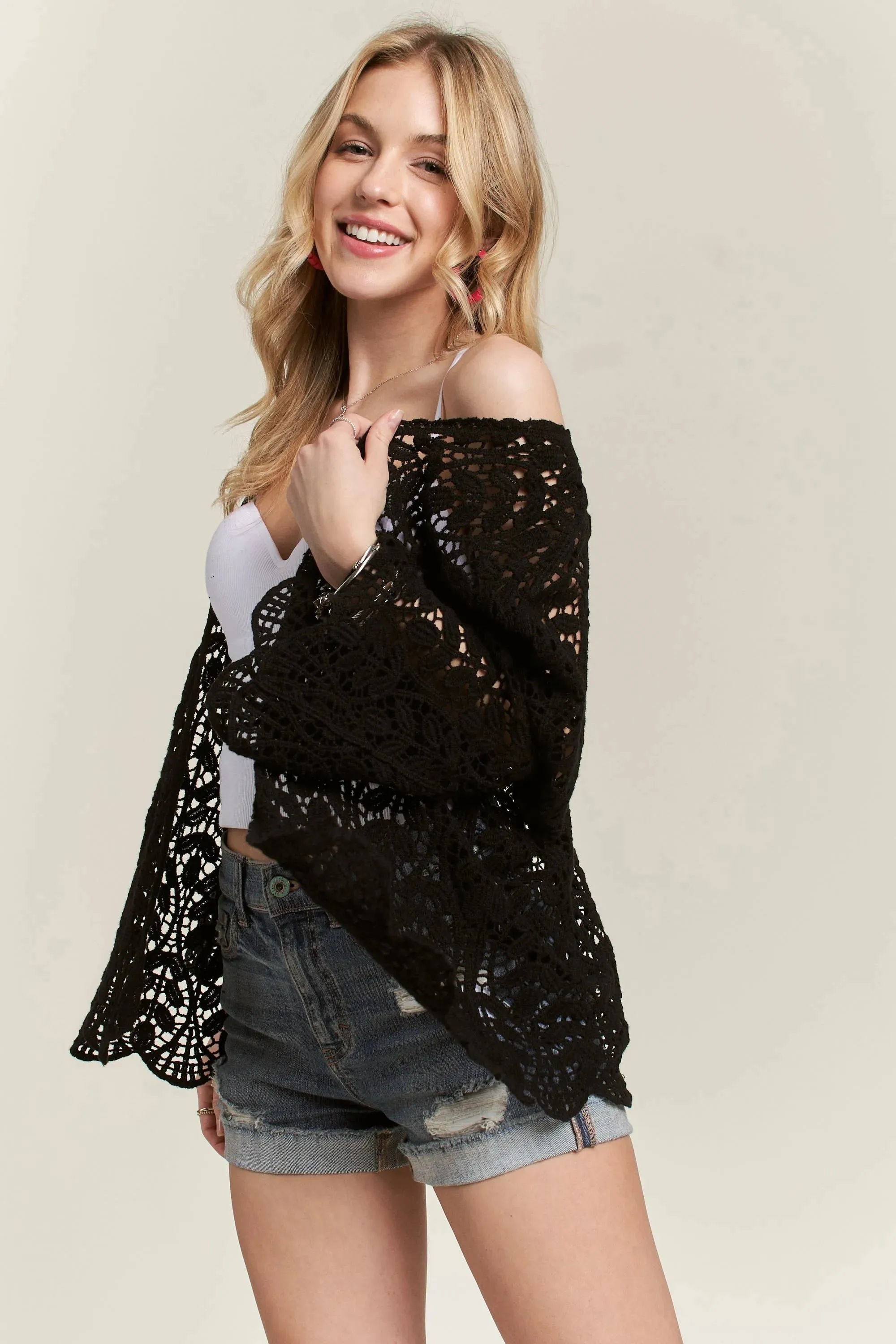 ADORA Leaf Pattern Crochet Cardigan