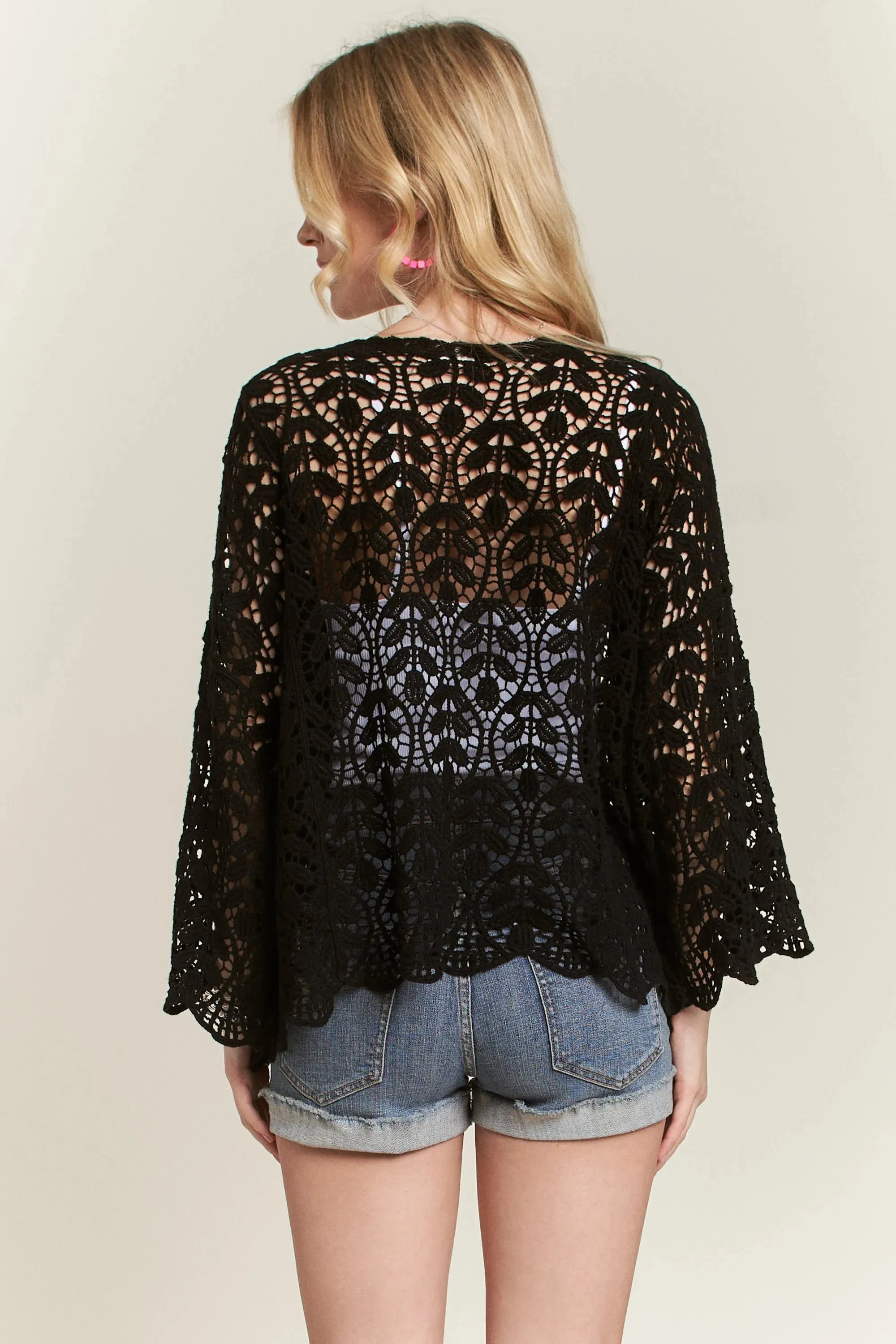 ADORA Leaf Pattern Crochet Cardigan