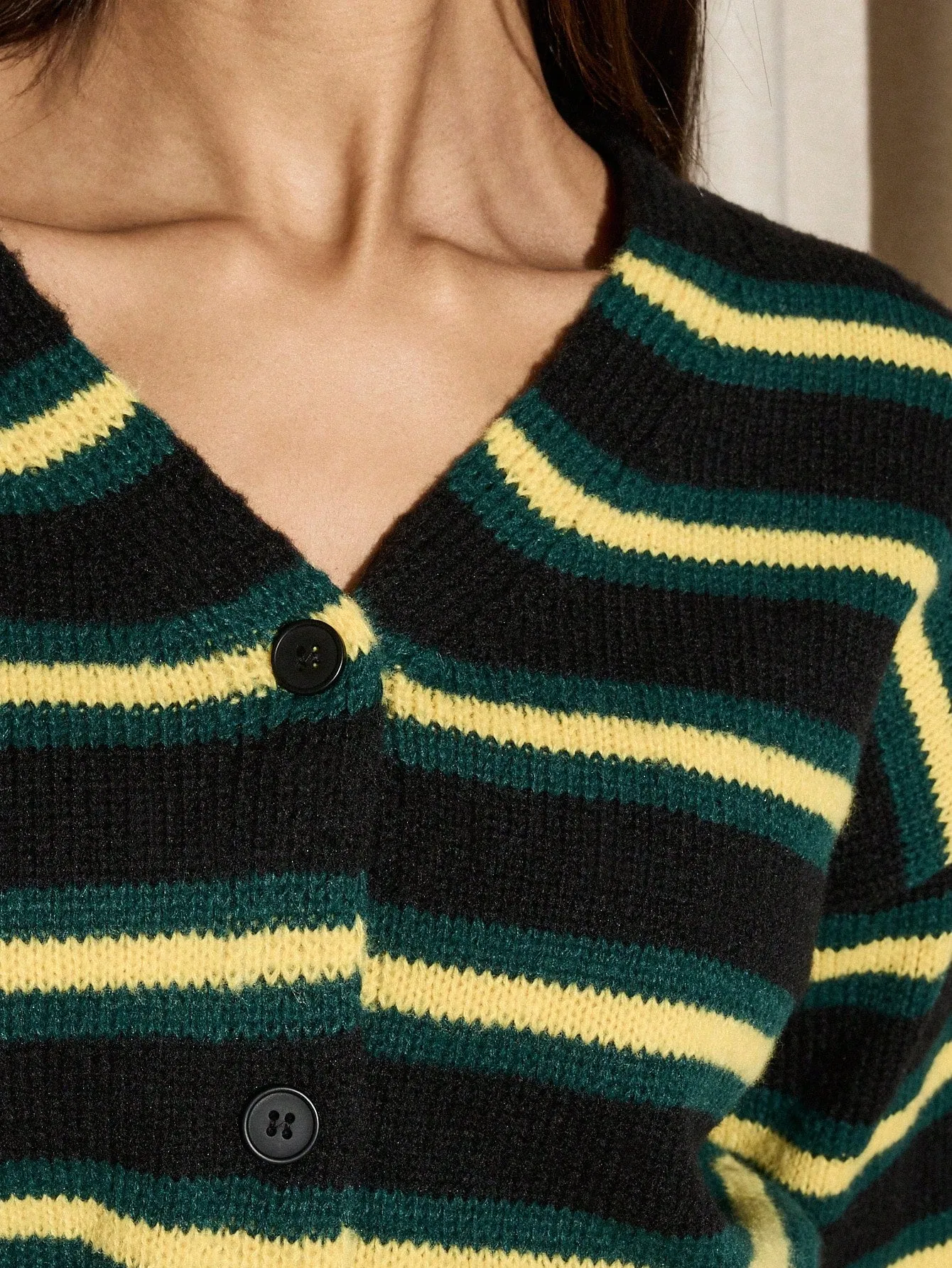 AiiRZ V Neck Stripe Knit Cardigan