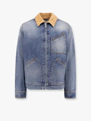 Alexander Mcqueen Washed Blue Ddenim Jacket With Suede Collar