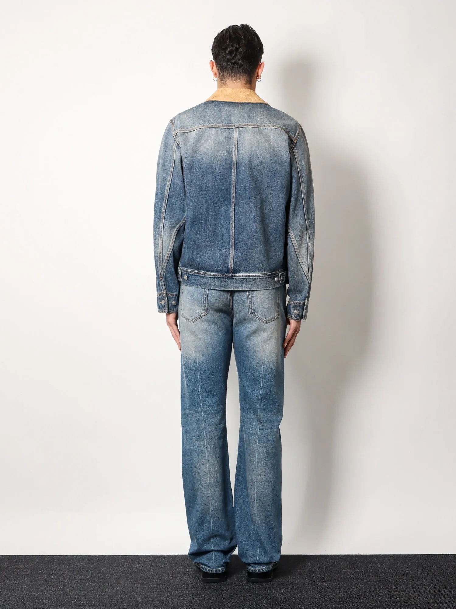 Alexander Mcqueen Washed Blue Ddenim Jacket With Suede Collar