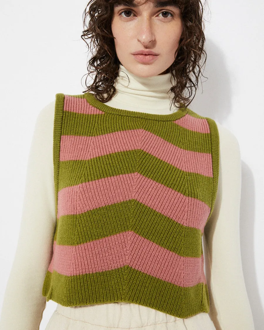 Annie - Sleeveless Sweater  - Pink/Green