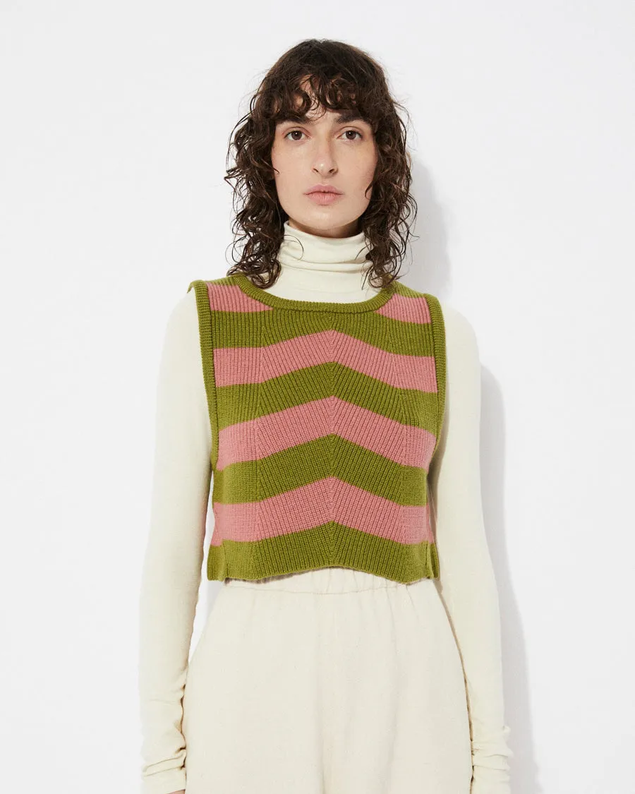 Annie - Sleeveless Sweater  - Pink/Green