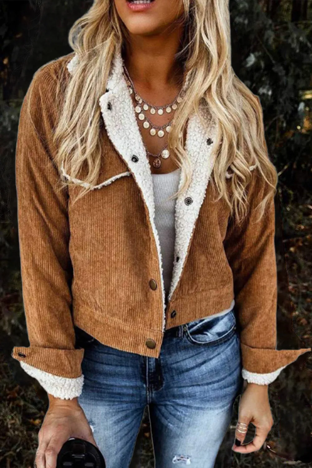 Army Green Sherpa Lining Corduroy Jacket