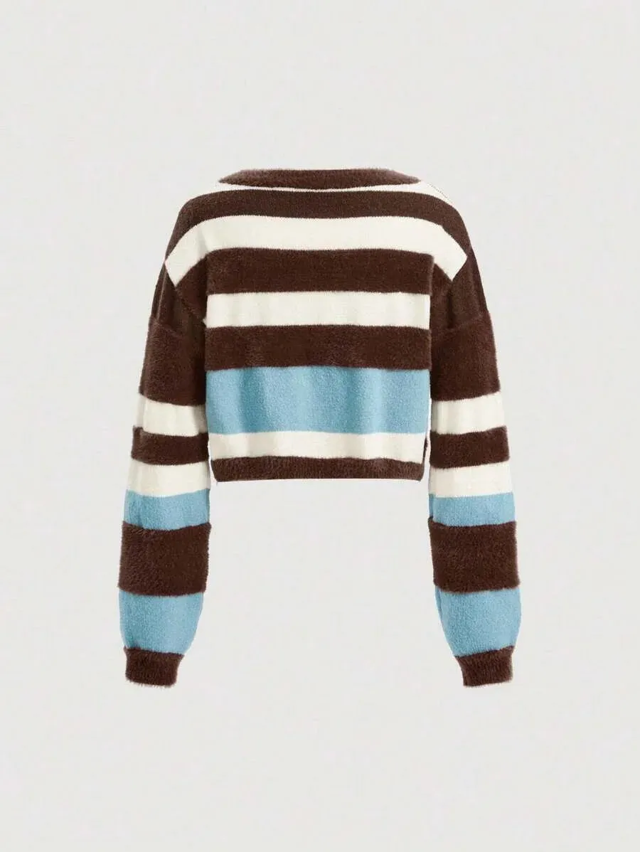 Assunta Striped Knit Cardigan with Tie Front in Multicolor
