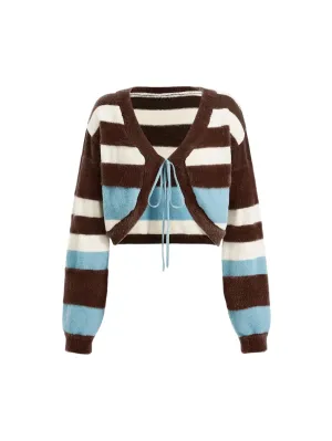 Assunta Striped Knit Cardigan with Tie Front in Multicolor