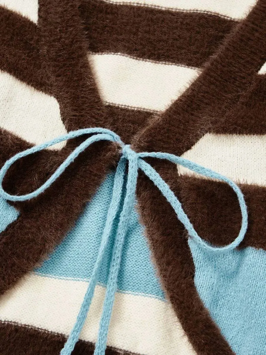 Assunta Striped Knit Cardigan with Tie Front in Multicolor
