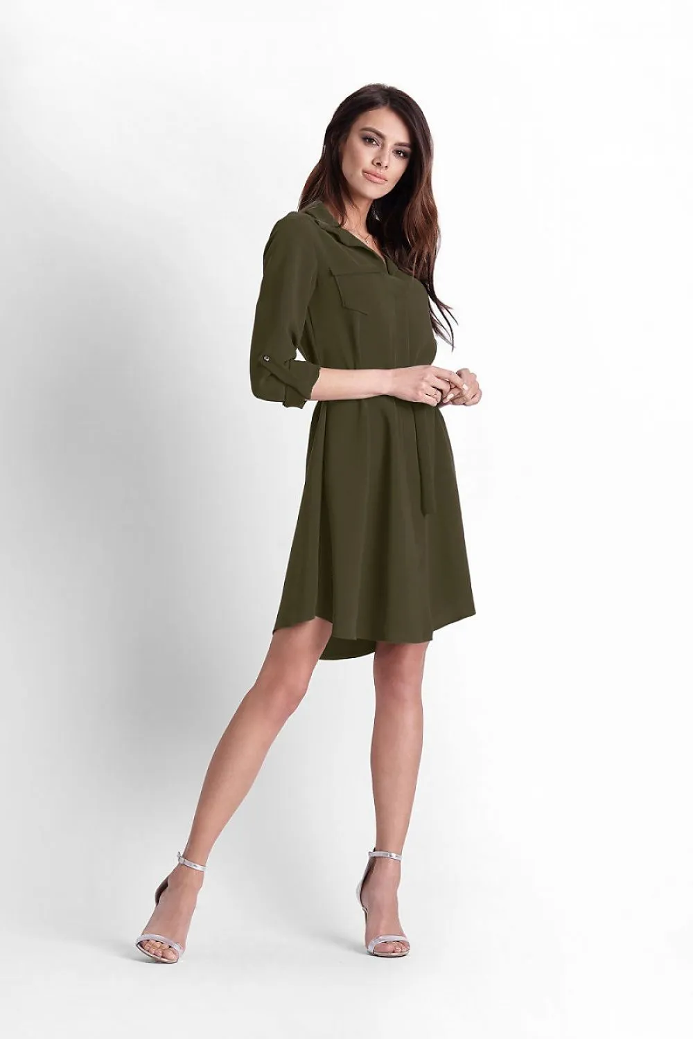 Asymmetric Belted Shirt Dress
