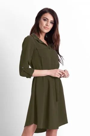 Asymmetric Belted Shirt Dress