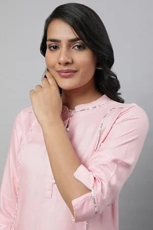 Baby Pink Solid kurta & Culottes Set