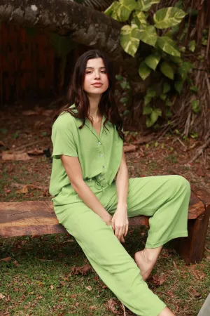 BALI GREEN CROP SHIRT