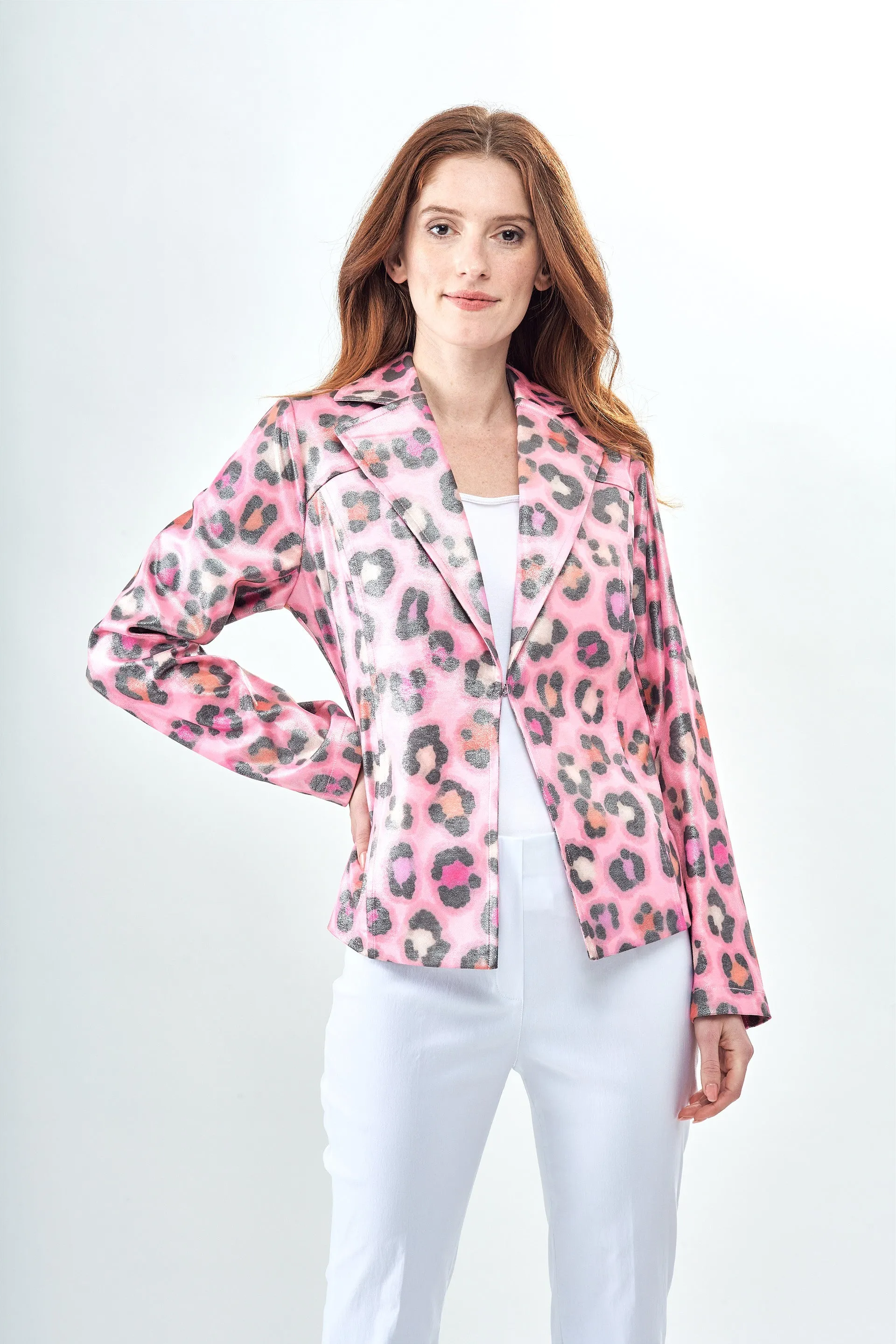 BCJ90A89MPR Printed Metallic Silky Suede Jacket in Liquid Pink Panther