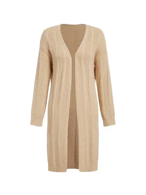 Bella Ribbed Knit Long Cardigan in Khaki