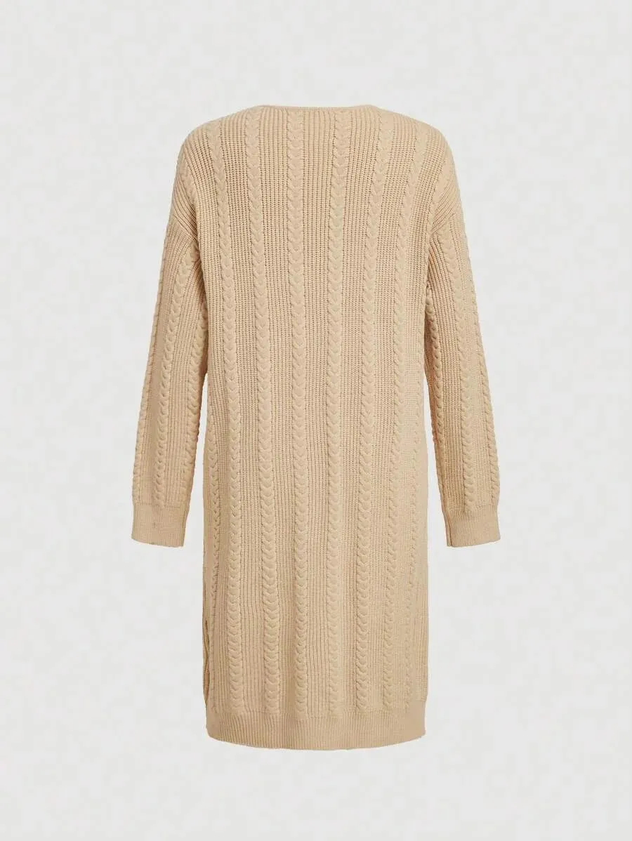 Bella Ribbed Knit Long Cardigan in Khaki