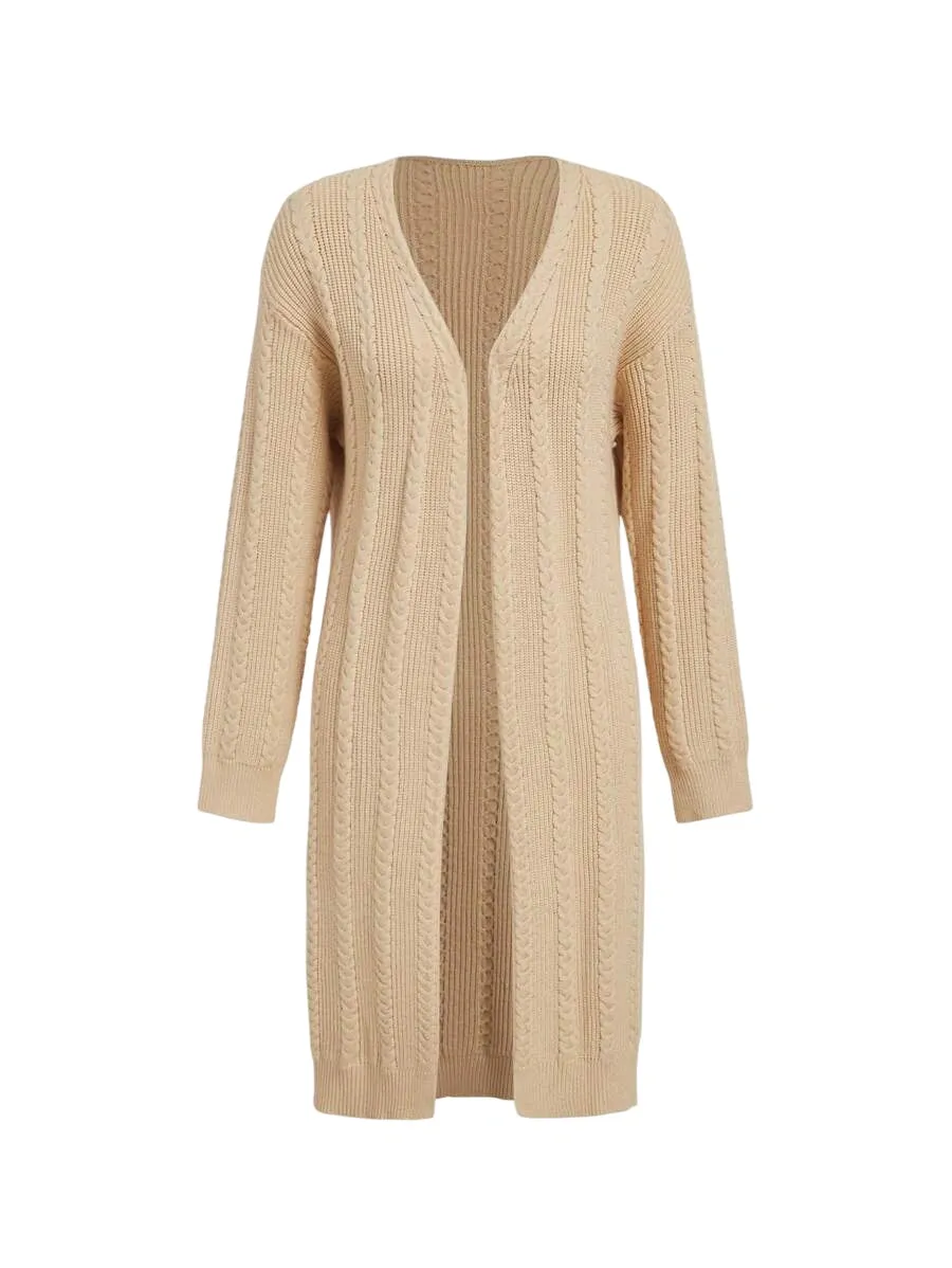 Bella Ribbed Knit Long Cardigan in Khaki