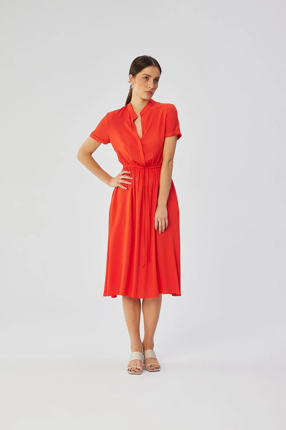 Belted Draped Midi Dress