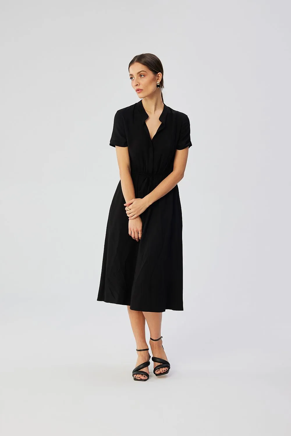 Belted Draped Midi Dress