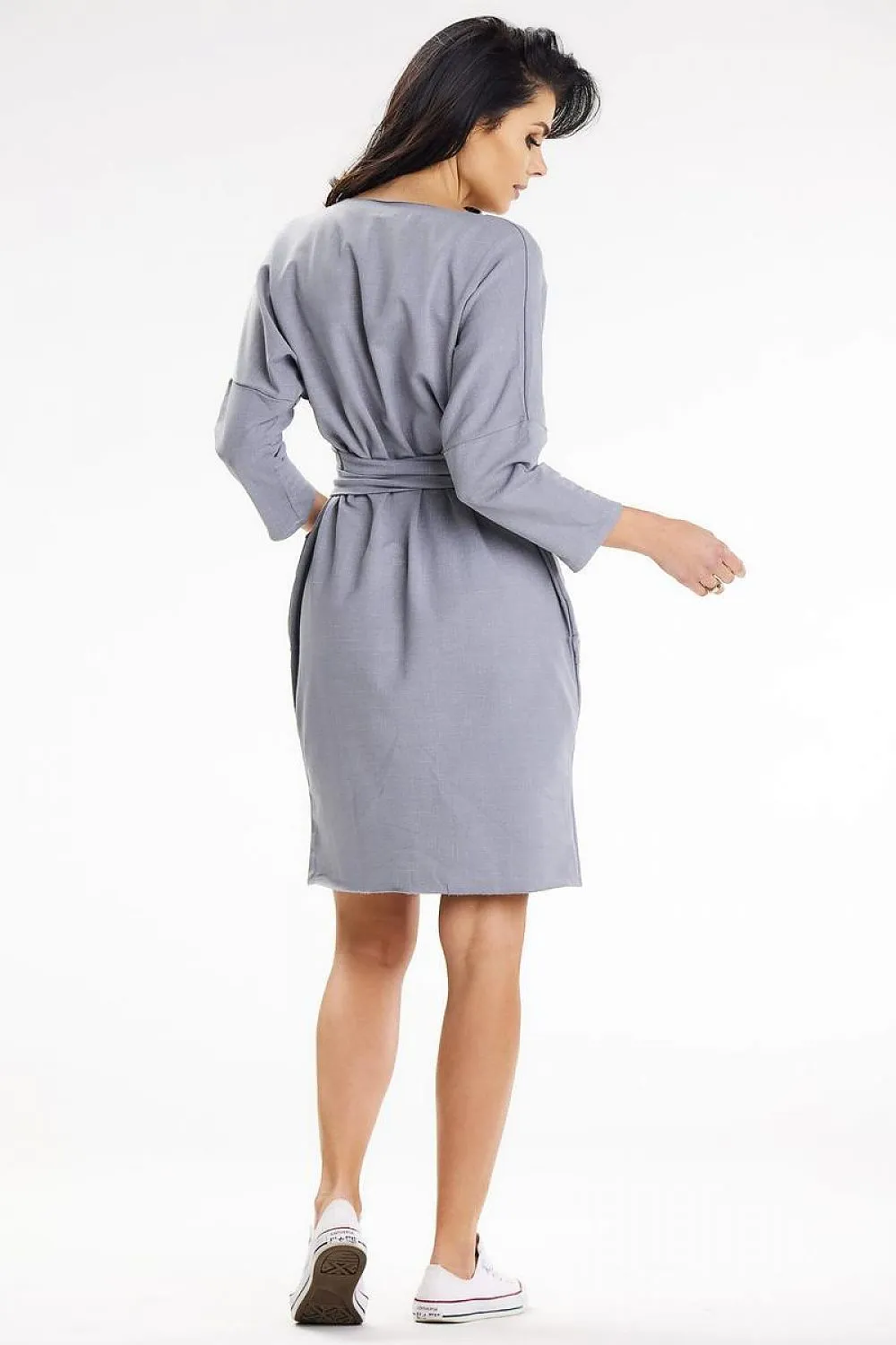 Belted Heart Neck Midi Dress
