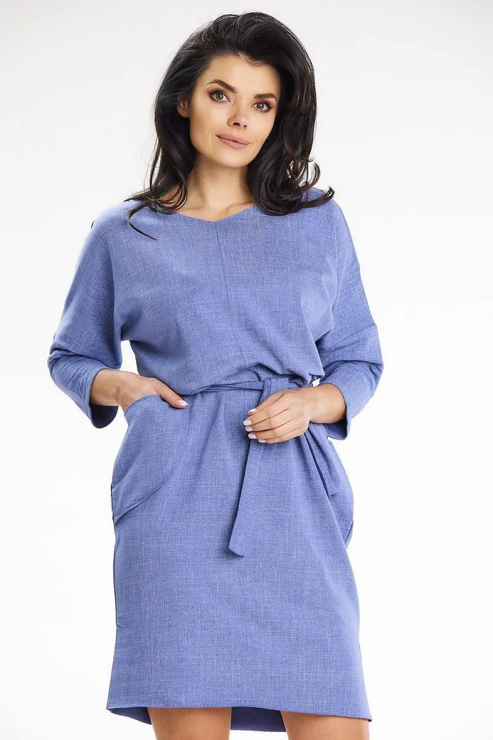 Belted Heart Neck Midi Dress