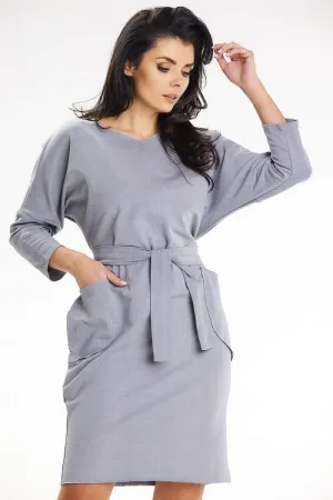 Belted Heart Neck Midi Dress