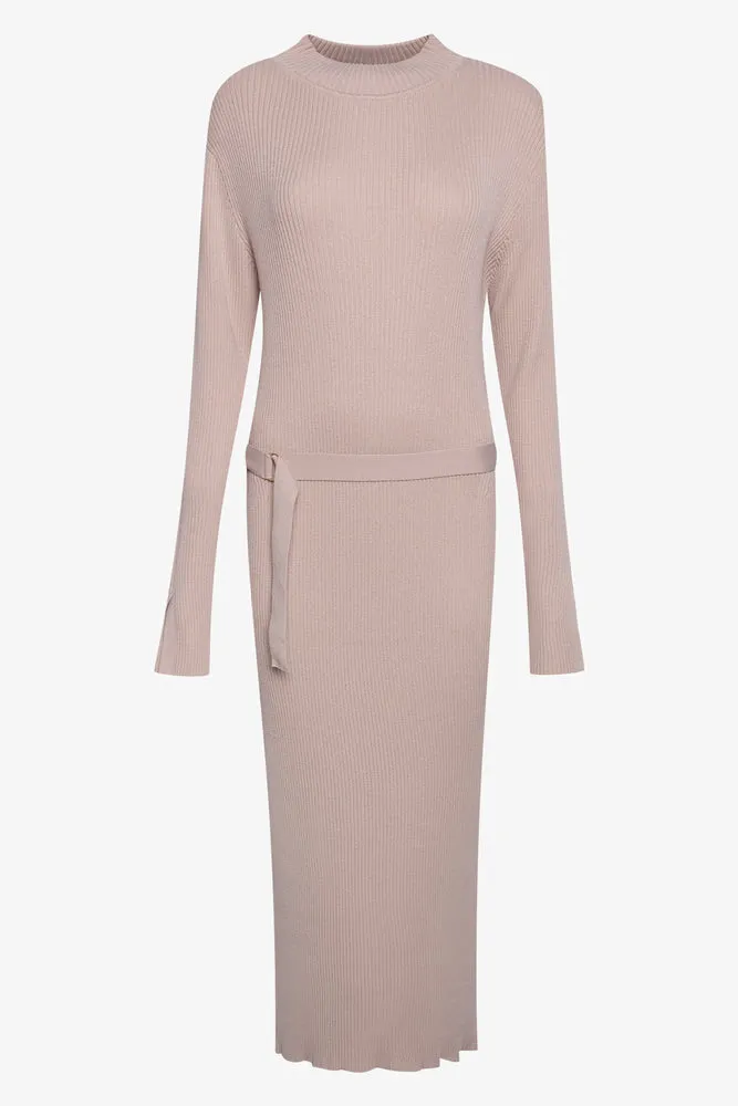 Belted Knitwear Dress Natural