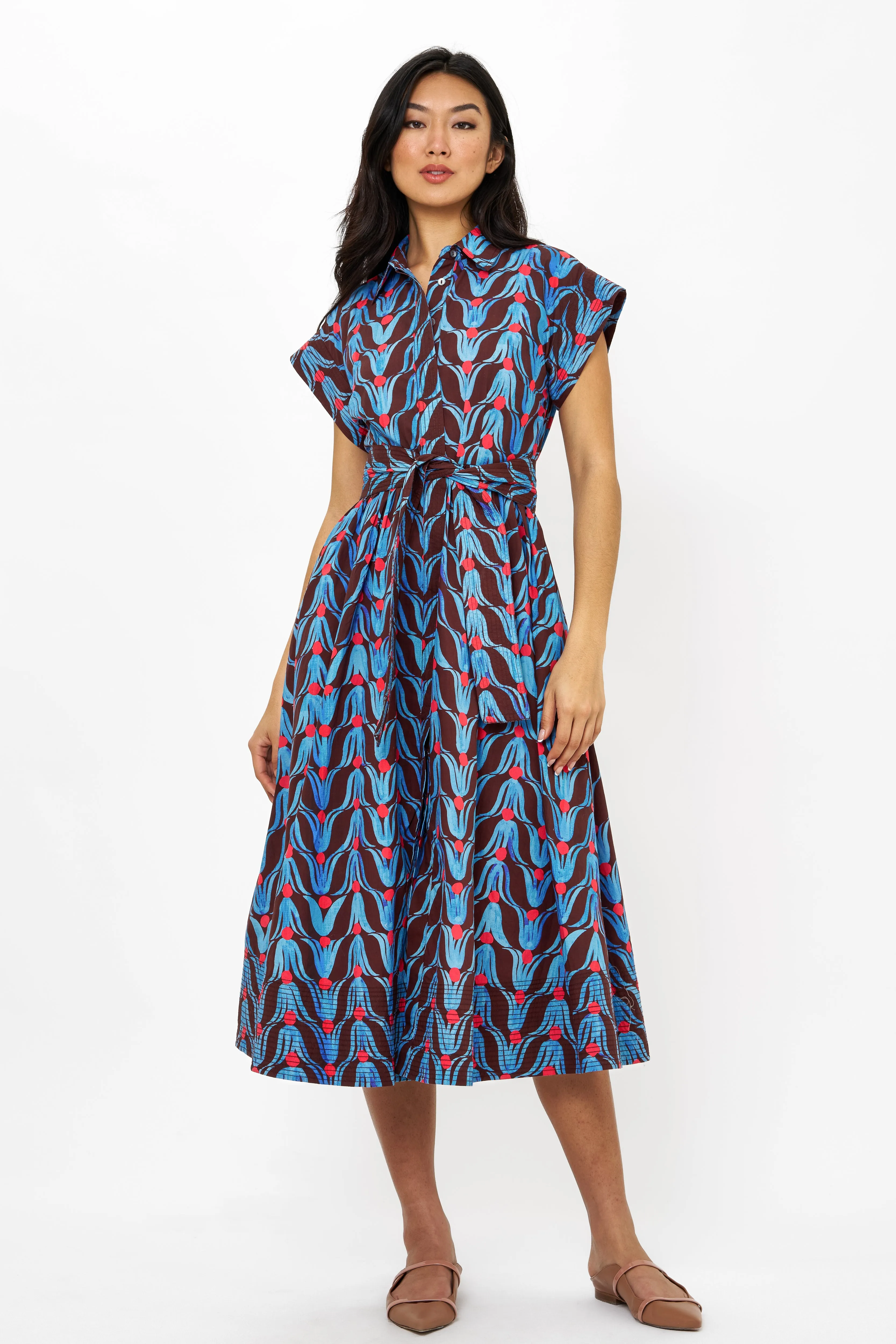 Belted Shirt Dress Midi- Tulip Red
