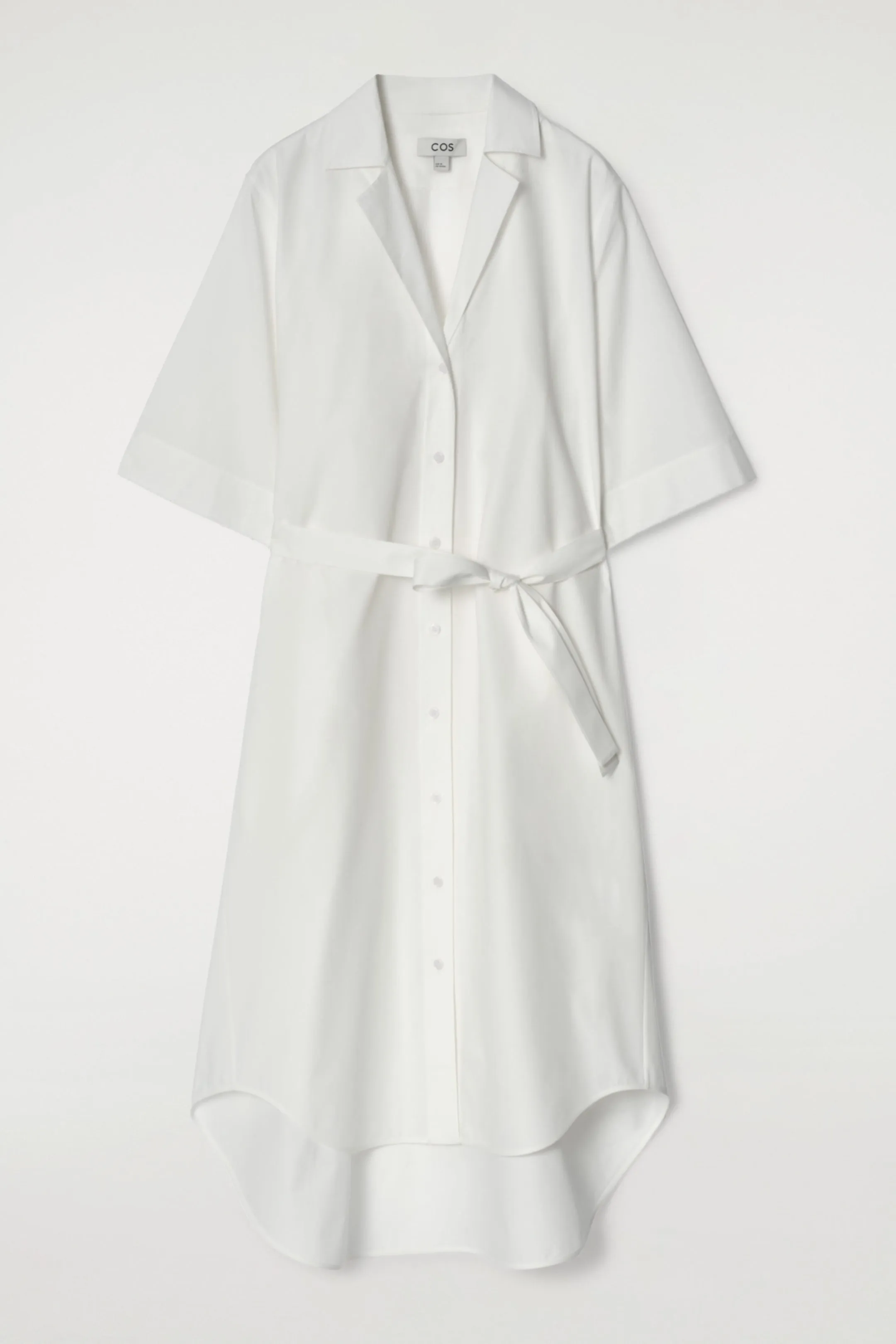 Belted Short-Sleeved Midi Shirt Dress