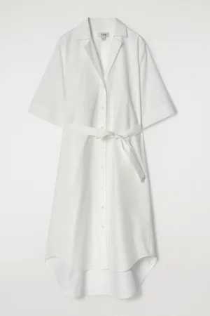Belted Short-Sleeved Midi Shirt Dress