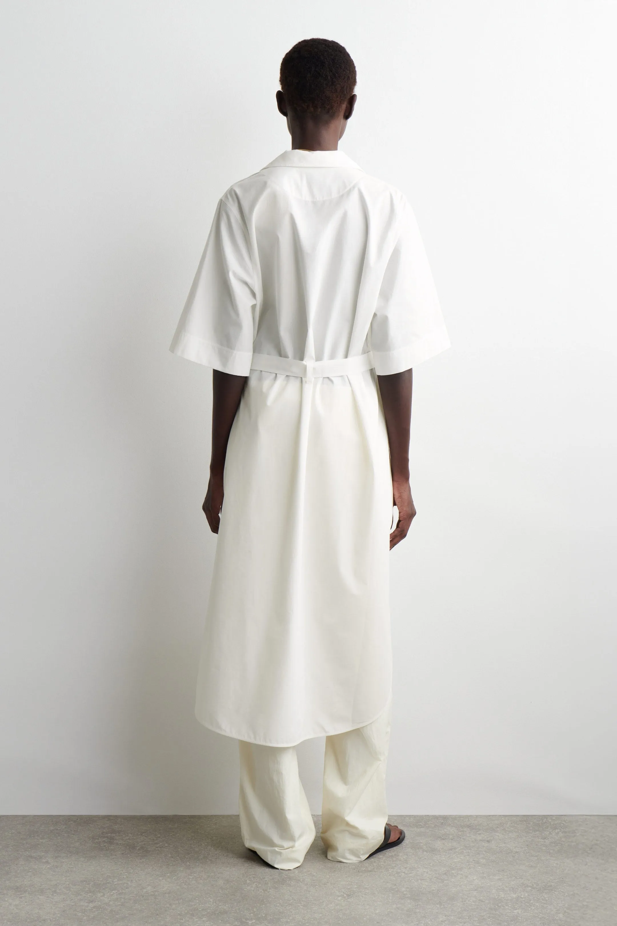 Belted Short-Sleeved Midi Shirt Dress