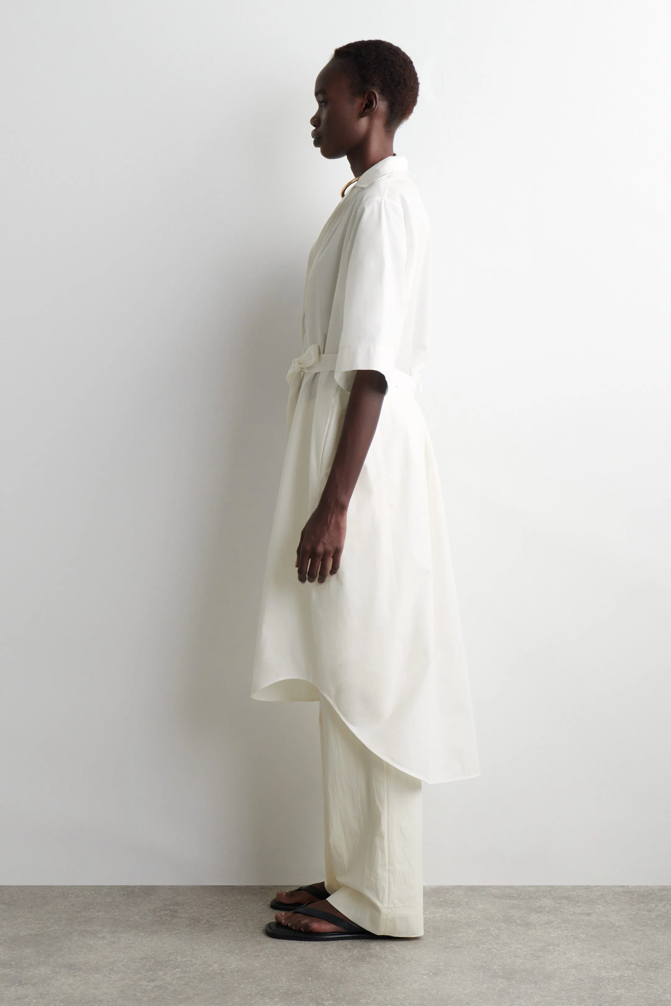 Belted Short-Sleeved Midi Shirt Dress
