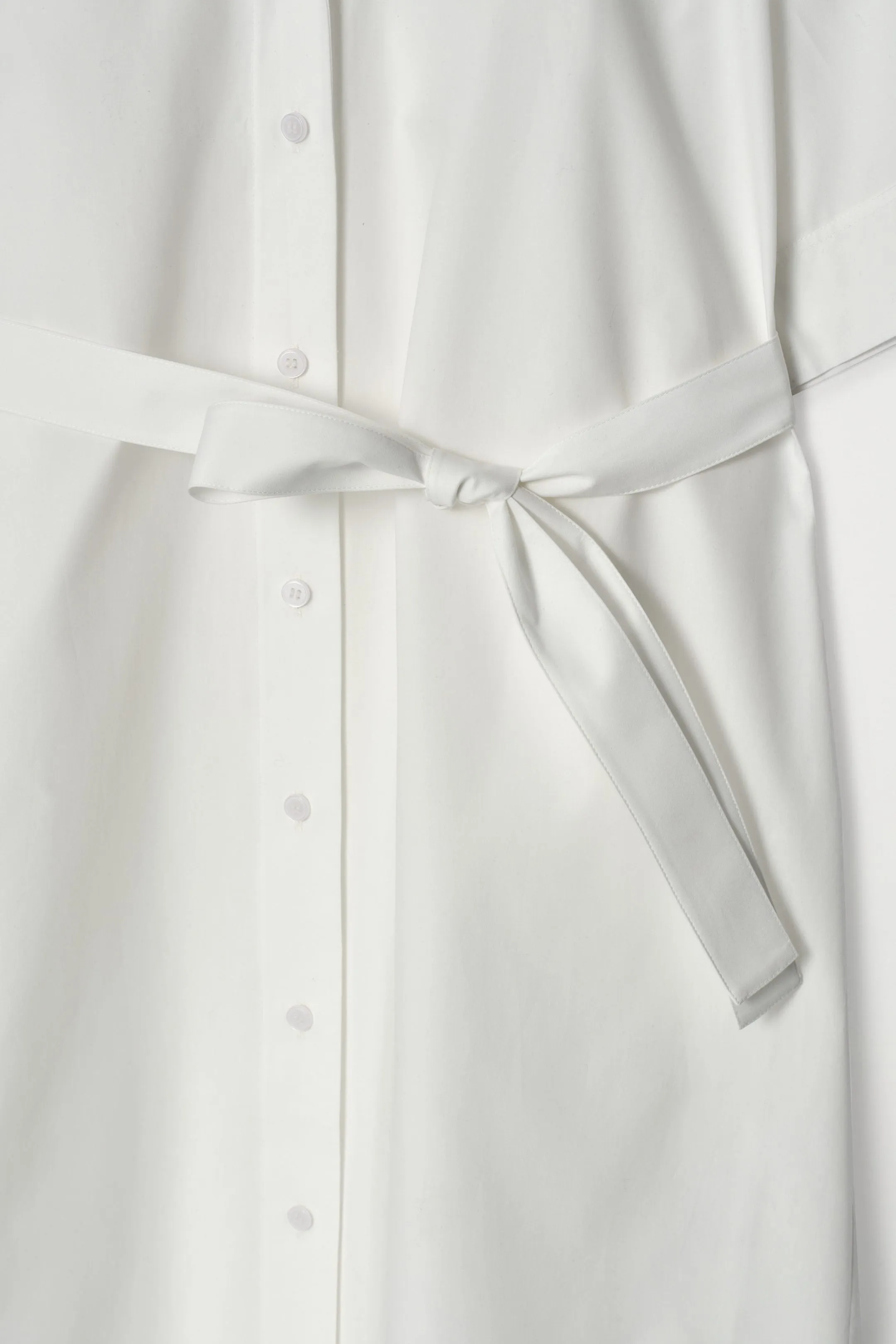 Belted Short-Sleeved Midi Shirt Dress