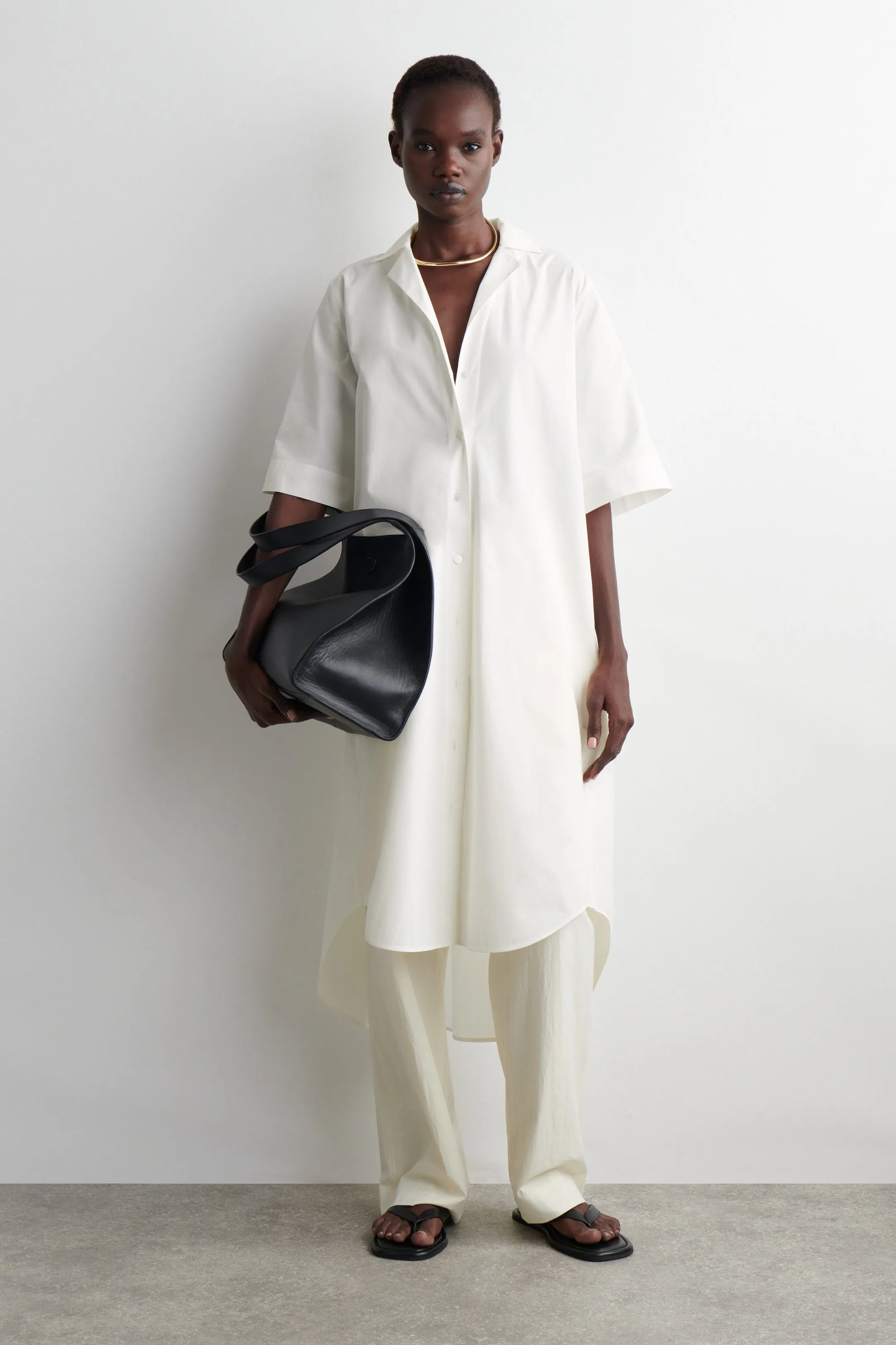 Belted Short-Sleeved Midi Shirt Dress