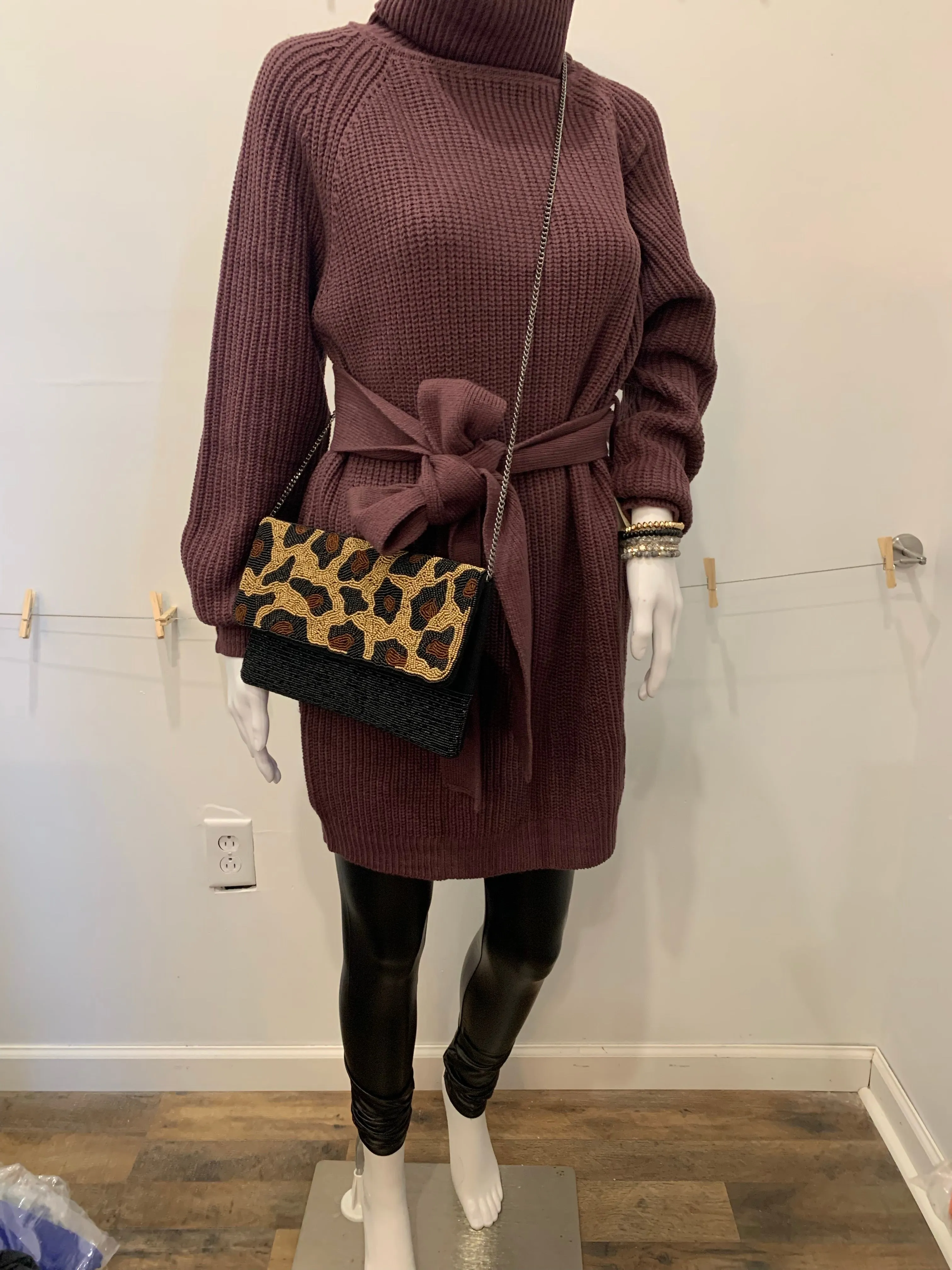 Belted Turtleneck Sweater Dress
