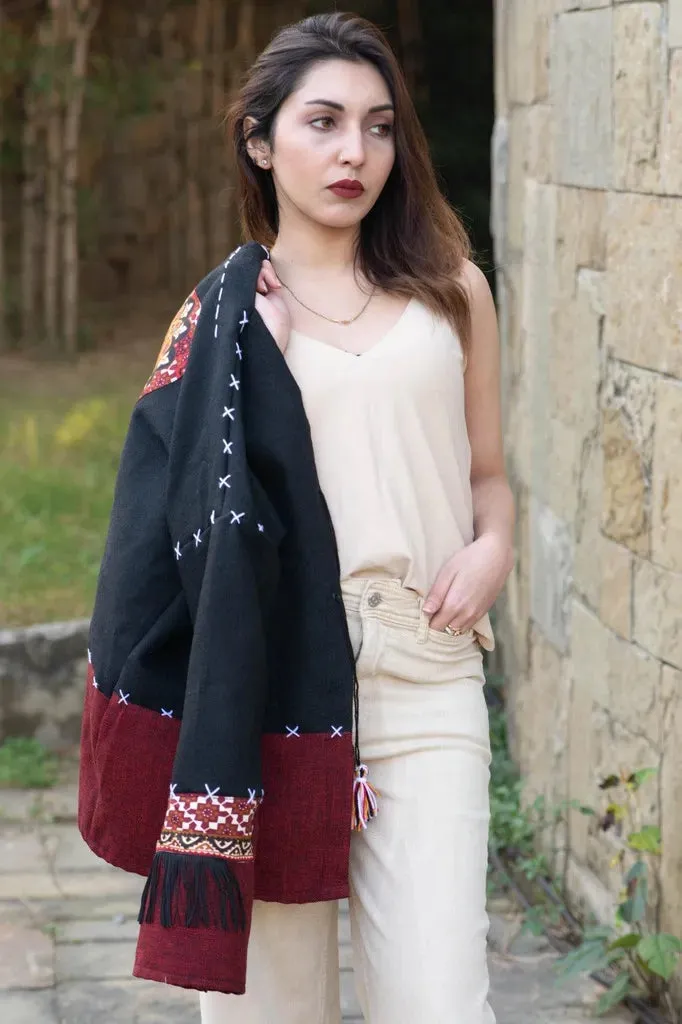Black & Maroon | Handmade Premium Cardigan | Winter Wrap