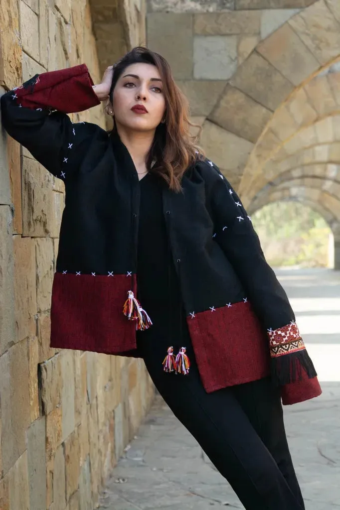 Black & Maroon | Handmade Premium Cardigan | Winter Wrap