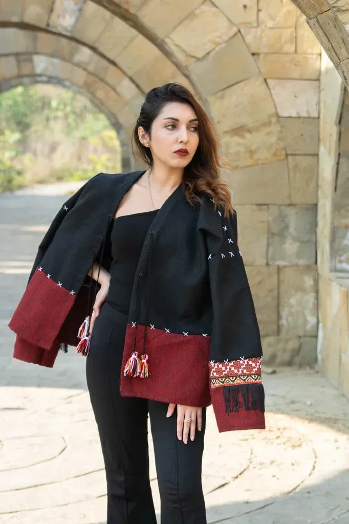 Black & Maroon | Handmade Premium Cardigan | Winter Wrap