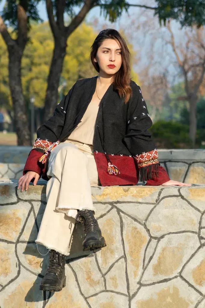 Black & Maroon | Handmade Premium Cardigan | Winter Wrap