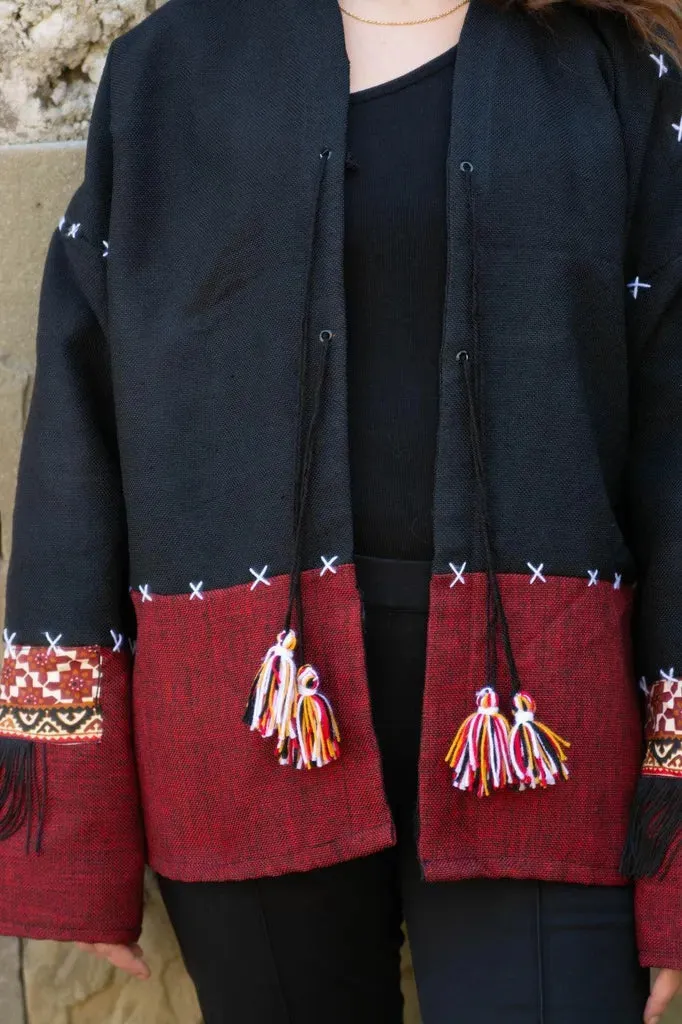 Black & Maroon | Handmade Premium Cardigan | Winter Wrap
