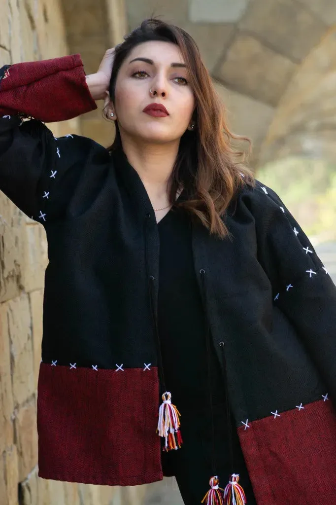 Black & Maroon | Handmade Premium Cardigan | Winter Wrap