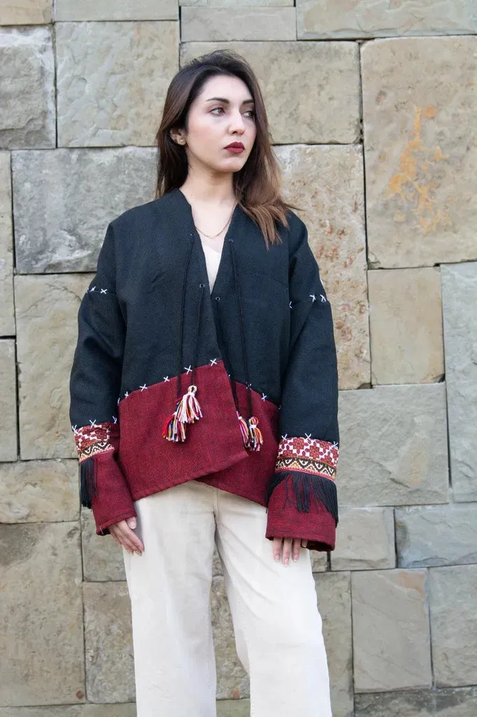 Black & Maroon | Handmade Premium Cardigan | Winter Wrap