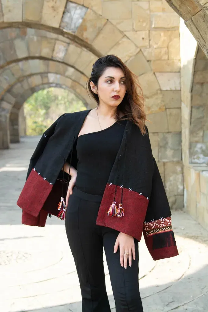 Black & Maroon | Handmade Premium Cardigan | Winter Wrap