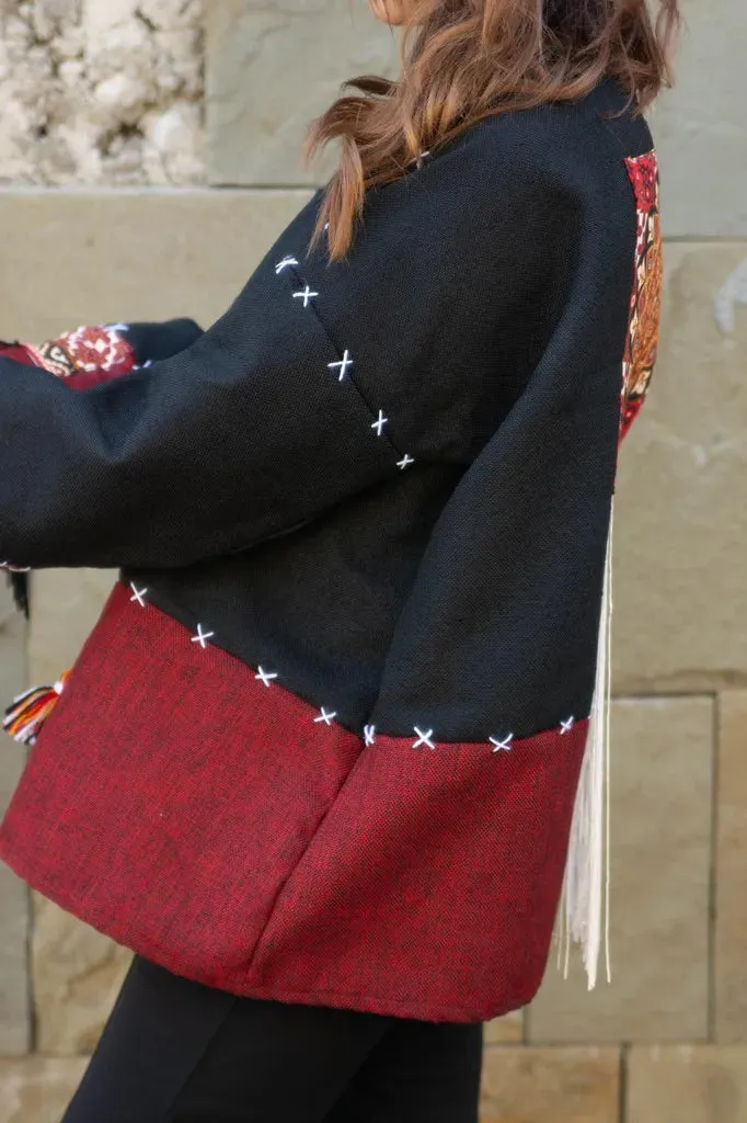 Black & Maroon | Handmade Premium Cardigan | Winter Wrap