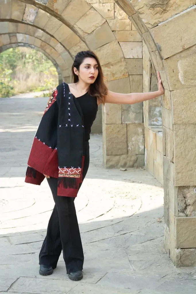 Black & Maroon | Handmade Premium Cardigan | Winter Wrap