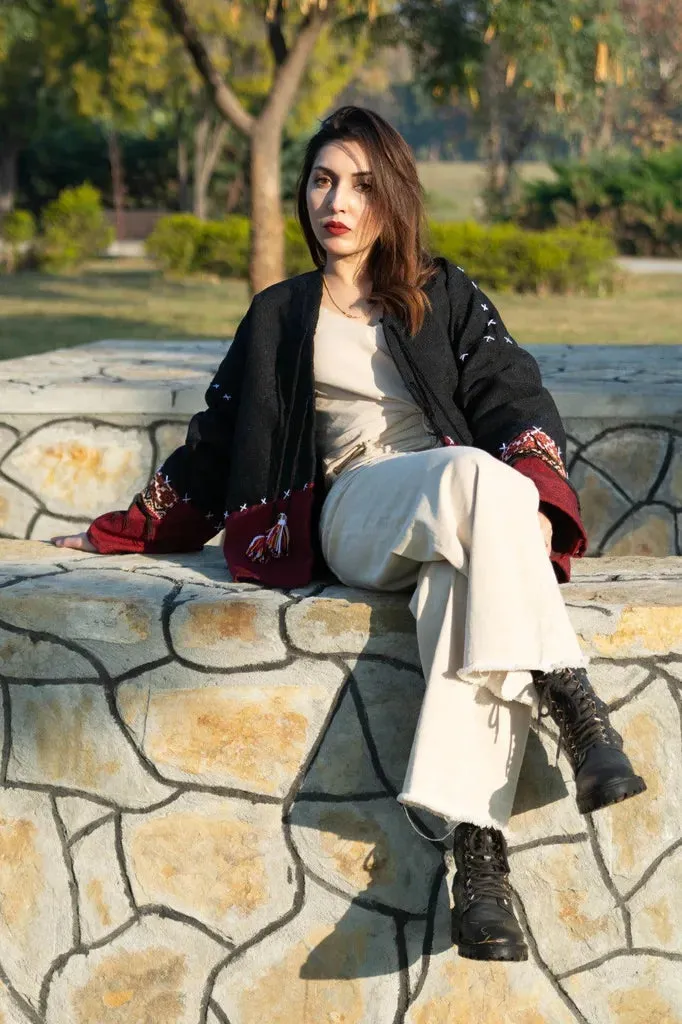 Black & Maroon | Handmade Premium Cardigan | Winter Wrap