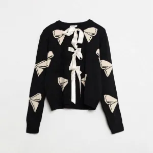 Black Bow Cardigan With Front Ties
