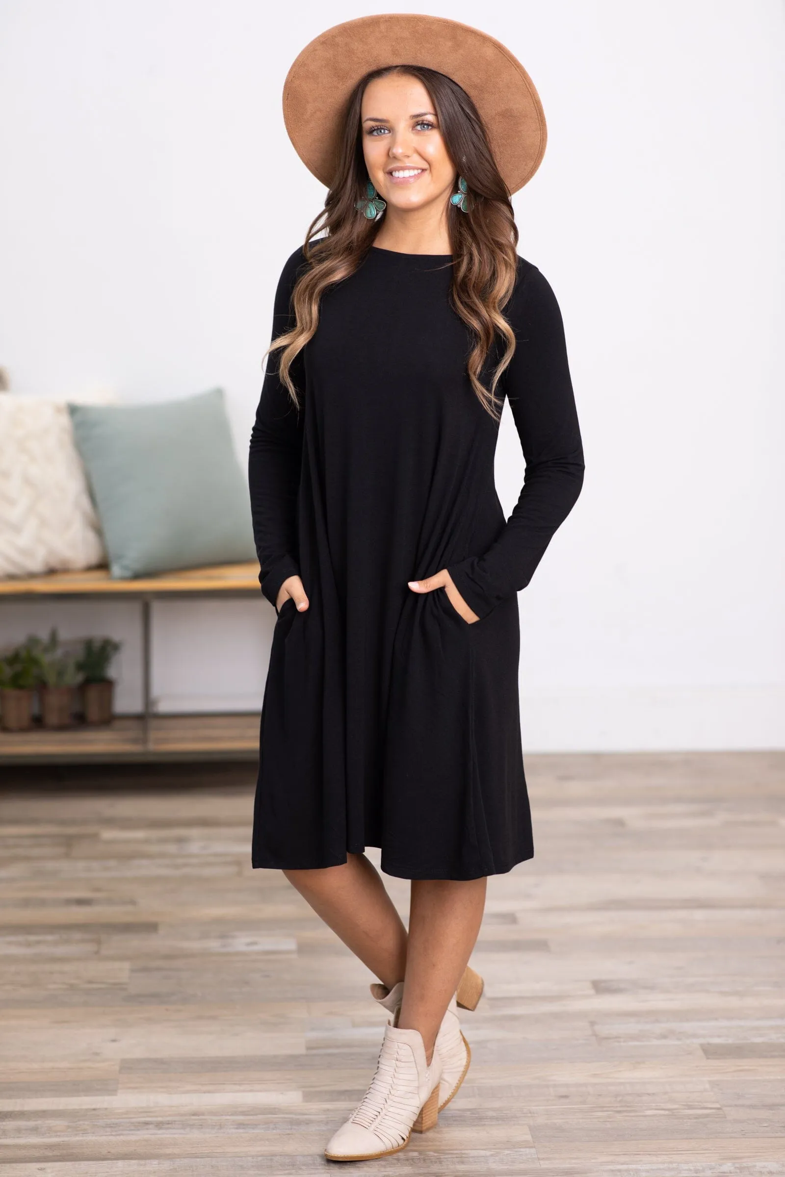 Black Long Sleeve Knit Dress