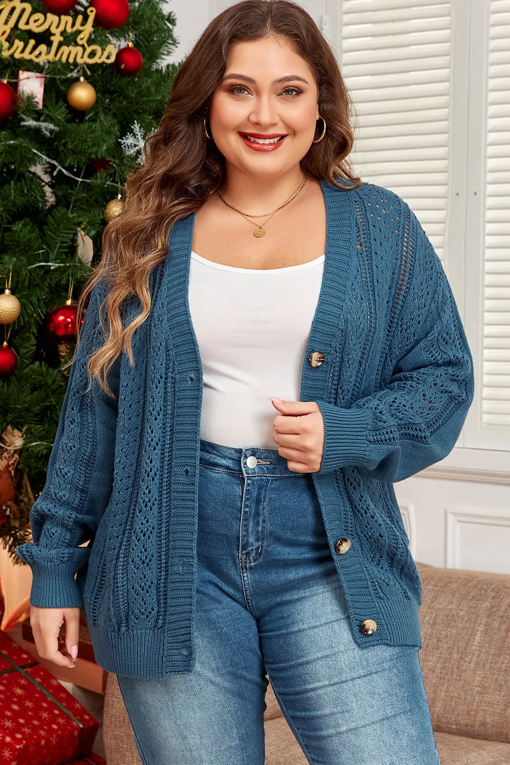 Black Open Knit Drop Shoulder Sweater Cardigan