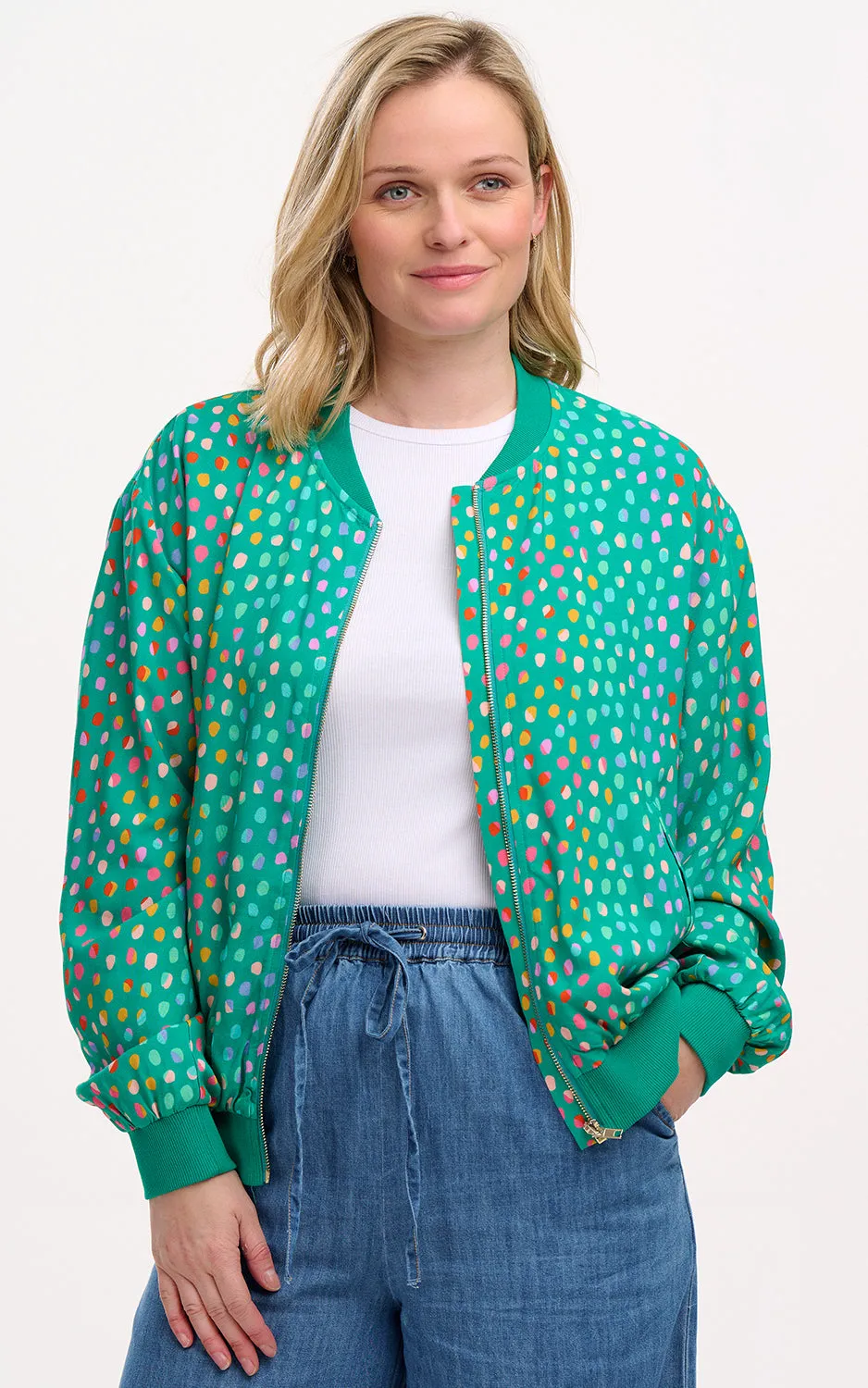 Bobbi Bomber Jacket Green Rainbow Pebbles