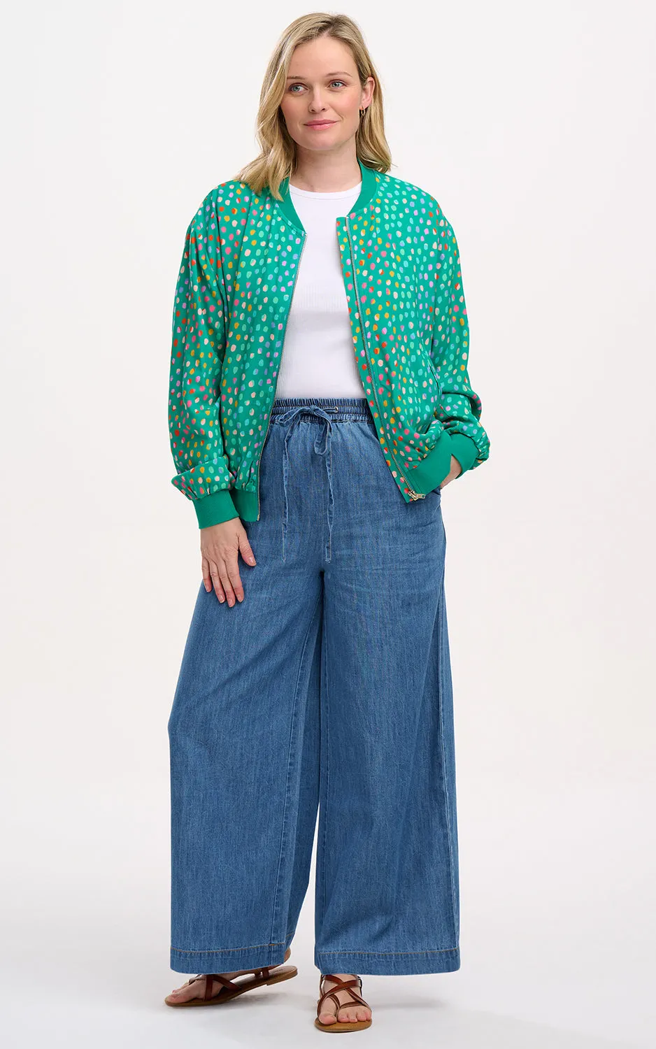 Bobbi Bomber Jacket Green Rainbow Pebbles
