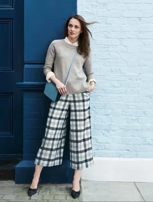 Boden Women's British Tweed Culottes Blue Plaid Cropped Wool Blend Pants 4P
